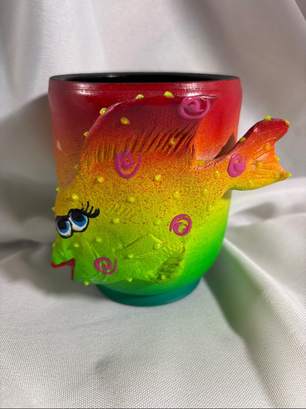 Colorful Fish Cup or Planter - Multicolor Decorative Accent